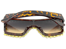 Oversized Exaggerated Retro Shield Style Bling Sunglasses Large Tortoise Frame with Sparkling Rhinestones 3265