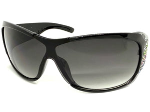 Oversized Modern Retro Wrap Shield Style Bling Sunglasses Large Black Frame with Sparkling Rhinestones 7386