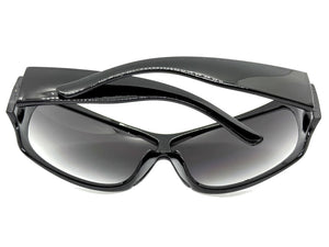 Oversized Modern Retro Wrap Shield Style Bling Sunglasses Large Black Frame with Sparkling Rhinestones 7386