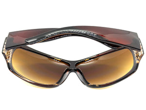 Oversized Modern Retro Wrap Shield Style Bling Sunglasses Large Brown Frame with Sparkling Rhinestones 7386