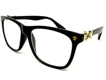 Classic Vintage Retro Style READING GLASSES READERS Black Frame Gold Cross Lens Strength +2.75