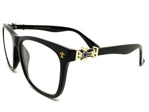 Classic Vintage Retro Style READING GLASSES READERS Black Frame Gold Cross Lens Strength +2.75