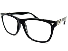 Classic Vintage Retro Style READING GLASSES READERS Black Frame Silver Cross Lens Strength +1.50