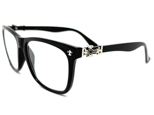 Classic Vintage Retro Style READING GLASSES READERS Black Frame Silver Cross Lens Strength +1.50