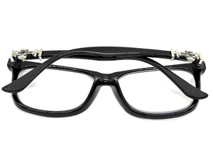 Classic Vintage Retro Style READING GLASSES READERS Black Frame Silver Cross Lens Strength +1.50