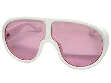 Oversized Exaggerated Vintage Retro Shield Style SUNGLASSES X-Large White Frame - Pink Lens 58843