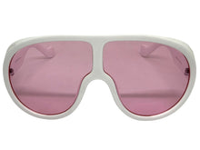 Oversized Exaggerated Vintage Retro Shield Style SUNGLASSES X-Large White Frame - Pink Lens 58843