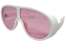 Oversized Exaggerated Vintage Retro Shield Style SUNGLASSES X-Large White Frame - Pink Lens 58843