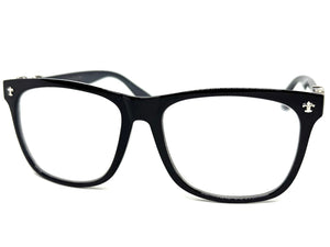 Classic Vintage Retro Style READING GLASSES READERS Black Frame Silver Cross Lens Strength +1.50