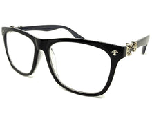 Classic Vintage Retro Style READING GLASSES READERS Black Frame Silver Cross Lens Strength +1.50