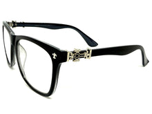 Classic Vintage Retro Style READING GLASSES READERS Black Frame Silver Cross Lens Strength +1.50