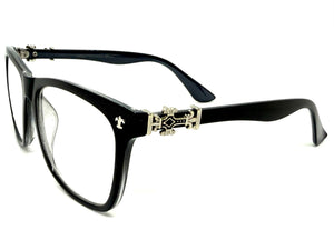 Classic Vintage Retro Style READING GLASSES READERS Black Frame Silver Cross Lens Strength +1.50