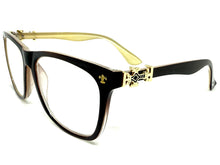 Classic Vintage Retro Style READING GLASSES READERS Brown Frame Gold Cross Lens Strength +2.00