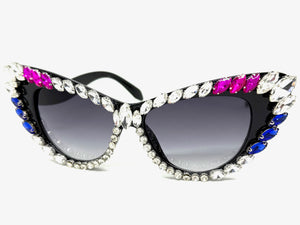 Oversized Exaggerated Retro Cat Eye Style Bling Sunglasses Large Black Frame with Sparkling Crystals 4598
