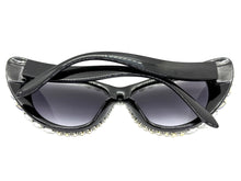 Oversized Exaggerated Retro Cat Eye Style Bling Sunglasses Large Black Frame with Sparkling Crystals 4598