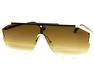 Classy Elegant Modern Retro Shield Style SUNGLASSES Large Gold Frame 8380
