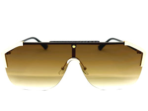 Classy Elegant Modern Retro Shield Style SUNGLASSES Large Gold Frame 8380