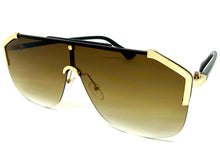 Classy Elegant Modern Retro Shield Style SUNGLASSES Large Gold Frame 8380