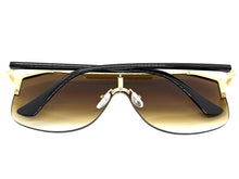 Classy Elegant Modern Retro Shield Style SUNGLASSES Large Gold Frame 8380
