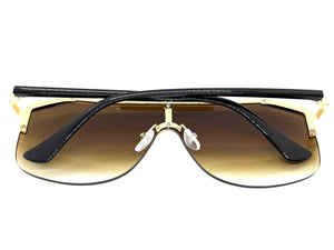 Classy Elegant Modern Retro Shield Style SUNGLASSES Large Gold Frame 8380
