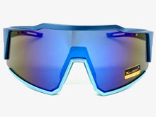 Oversized Retro Sporty Wrap Around Style SUNGLASSES Large Blue Frame 3653