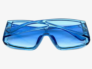 Futuristic Modern Rerto Blinder Shield Style SUNGLASSES Blue Frame 6513