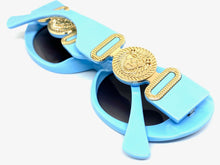 Oversized Vintage Retro Style SUNGLASSES Large Thick Baby Blue Oval Frame 4380