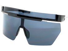 Oversized Retro Sporty Wrap Around Shield Style SUNGLASSES Large Black Frame 59087
