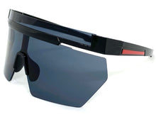 Oversized Retro Sporty Wrap Around Shield Style SUNGLASSES Large Black Frame 59087