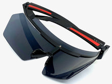 Oversized Retro Sporty Wrap Around Shield Style SUNGLASSES Large Black Frame 59087