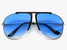 Classic Vintage Retro Aviator Style SUNGLASSES Gold Frame Blue Lens 4839