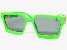 Classic Vintage Retro Hip Hop Style SUNGLASSES Large Square Neon Green Frame 30392
