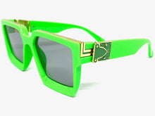Classic Vintage Retro Hip Hop Style SUNGLASSES Large Square Neon Green Frame 30392