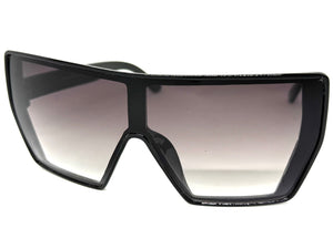 Oversized Futuristic Modern Rerto Shield Style SUNGLASSES Large Black Frame 7407