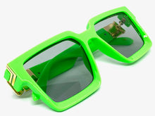 Classic Vintage Retro Hip Hop Style SUNGLASSES Large Square Neon Green Frame 30392