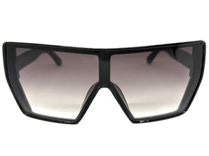 Oversized Futuristic Modern Rerto Shield Style SUNGLASSES Large Black Frame 7407