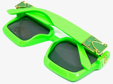 Classic Vintage Retro Hip Hop Style SUNGLASSES Large Square Neon Green Frame 30392