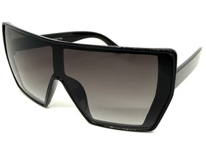 Oversized Futuristic Modern Rerto Shield Style SUNGLASSES Large Black Frame 7407