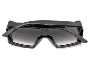 Oversized Futuristic Modern Rerto Shield Style SUNGLASSES Large Black Frame 7407