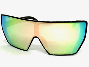 Oversized Futuristic Modern Rerto Shield Style SUNGLASSES Large Black Frame 7407