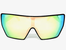 Oversized Futuristic Modern Rerto Shield Style SUNGLASSES Large Black Frame 7407