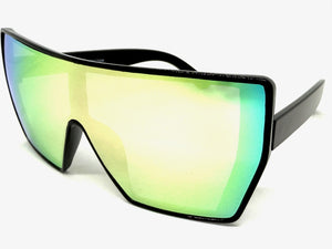 Oversized Futuristic Modern Rerto Shield Style SUNGLASSES Large Black Frame 7407