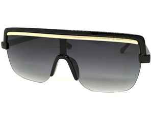 Oversized Elegant Modern Rerto Shield Style SUNGLASSES Large Black Frame 8300