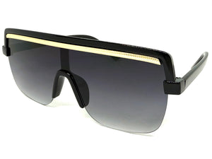 Oversized Elegant Modern Rerto Shield Style SUNGLASSES Large Black Frame 8300