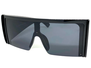 Oversized Exaggerated Modern Retro Shield Style SUNGLASSES Huge Black Frame 80720