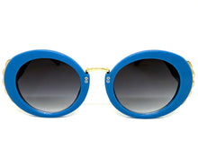 Exaggerated Vintage Retro Funky Hippie Style SUNGLASSES Round Blue & Gold Frame P8216