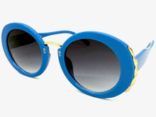Exaggerated Vintage Retro Funky Hippie Style SUNGLASSES Round Blue & Gold Frame P8216