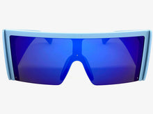 Oversized Exaggerated Modern Retro Shield Style SUNGLASSES Huge Blue Frame 80720