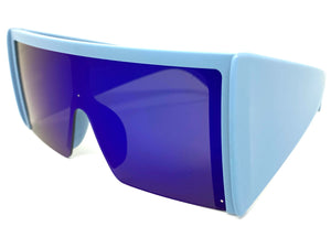 Oversized Exaggerated Modern Retro Shield Style SUNGLASSES Huge Blue Frame 80720