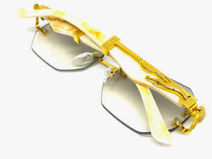 Classy Elegant Sophisticated Modern Luxury Style SUNGLASSES Rimless Gold Frame 5250